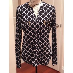 💋INC Black and White Blouse